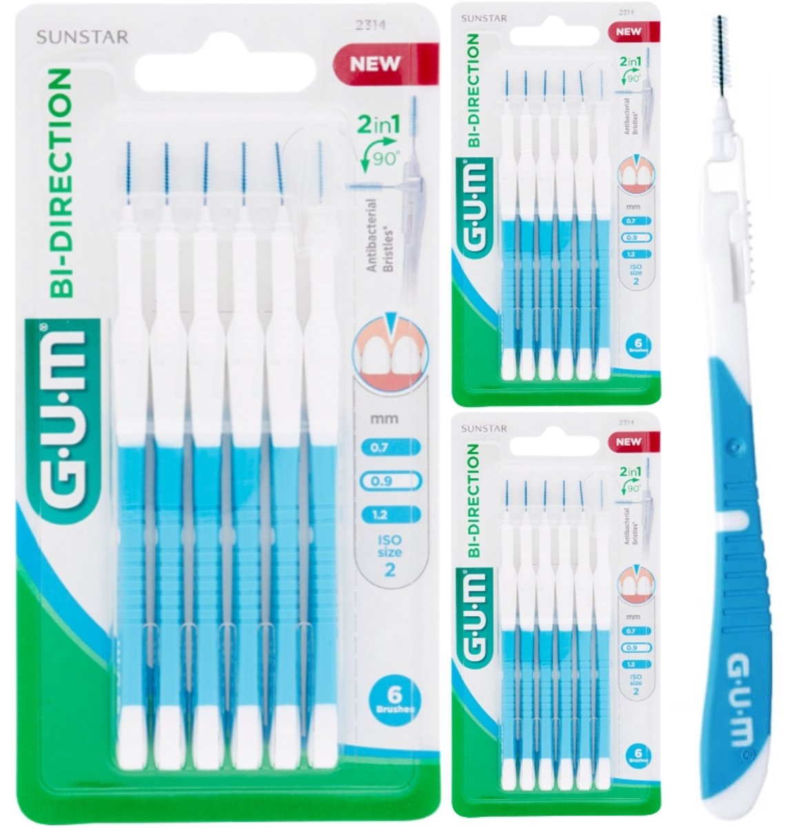 GOM BI-RICHTING Interdentale borstelharen 0,9 mm Blauw - 3x6 stuks