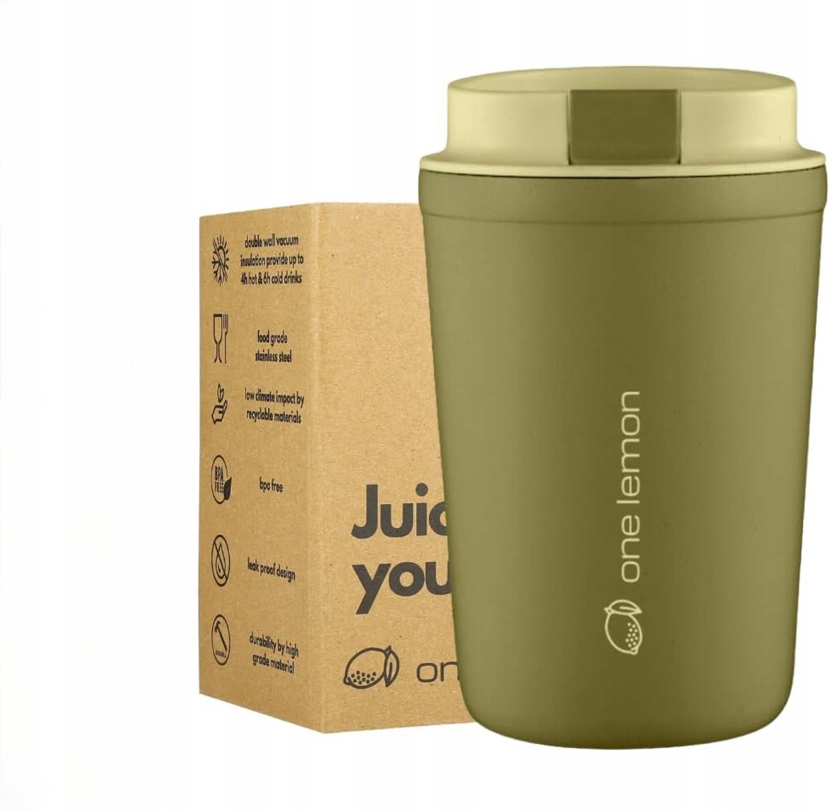 Merkloos Thermosbeker 350ml - Matcha Groen - Voor Onderweg