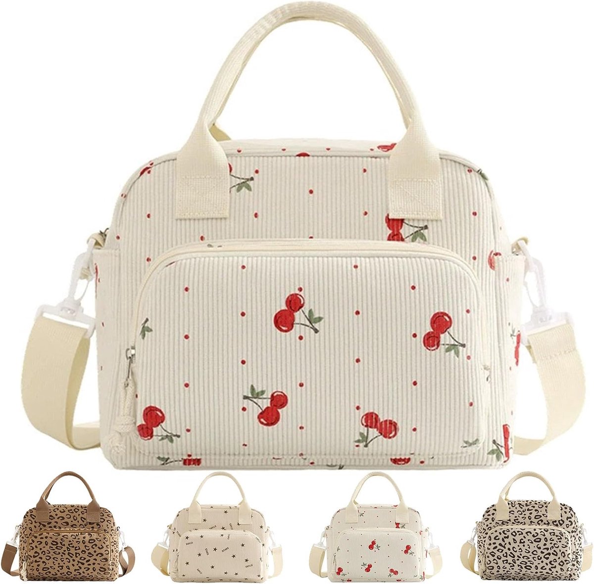 KZQ Compacte koeltas voor dames, 9,5 liter, corduroy, voedselveilige PEVA-voering, afneembare schouderriem, geschikt voor kantoor, werk en picknick, beige