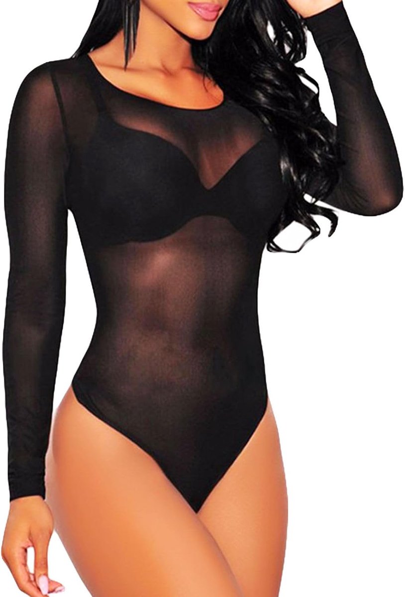 Toocool - LC6581 Women's Bodysuit, Undercoat, Transparent, Round Neck, Long Sleeves - ShopVlot