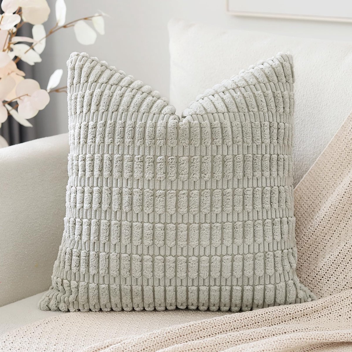 Artscope Corduroy Set van 1 Kussenhoes 40x40 cm Super Zacht Boho Gestreepte Vierkante Kussenhoes Decoratief Modern - ShopVlot