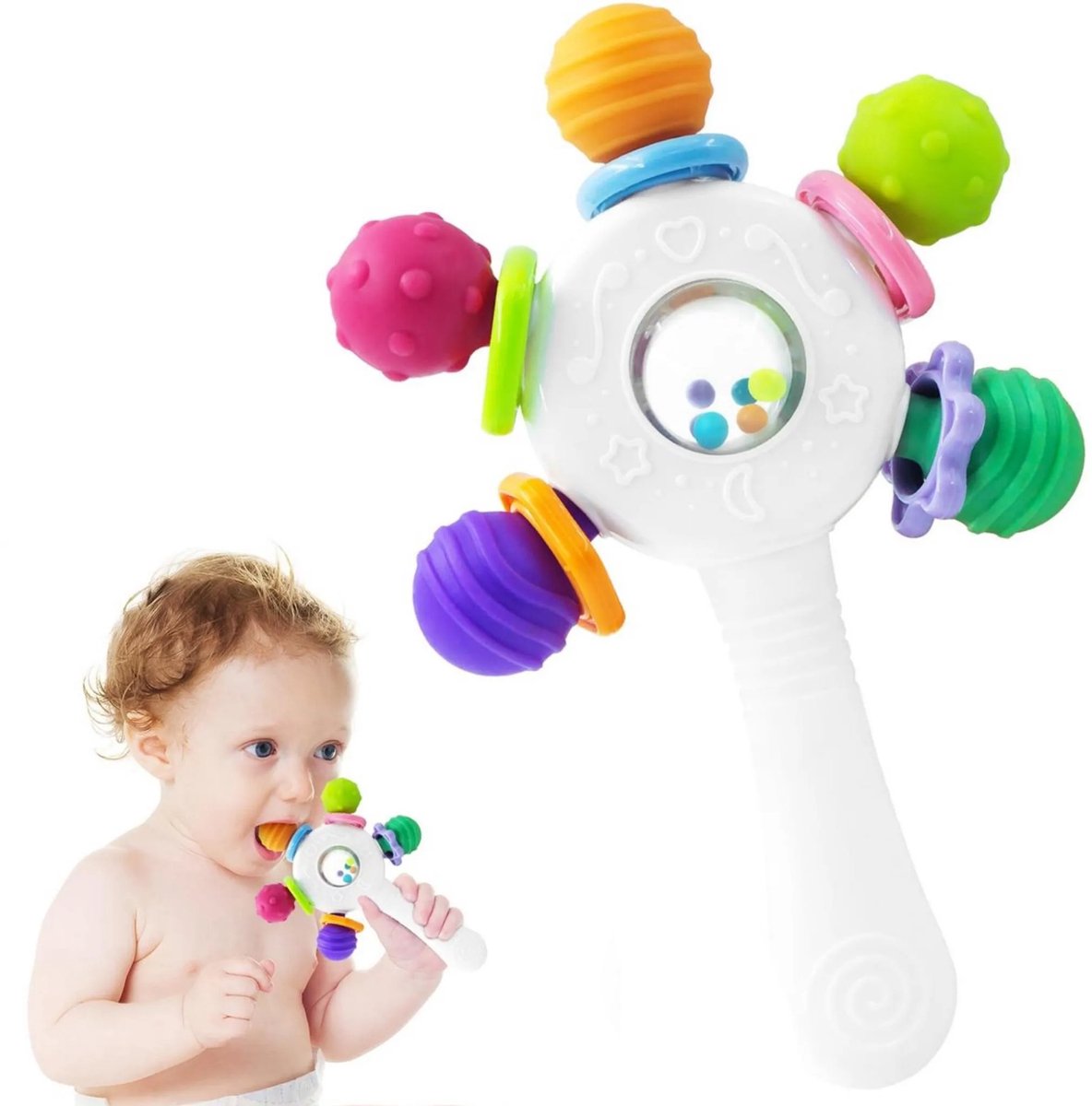 Casalora - Baby Bell Speelgoed - Geschikt voor baby's van 3 tot 12 maanden en ouder - Kan gekauwd en geschud worden - Baby-bijtspeeltjes - Baby troost speelgoed - Sensorisch bijtspeelgoed - Vroegschoolse educatie speelgoed voor kinderen - Wit