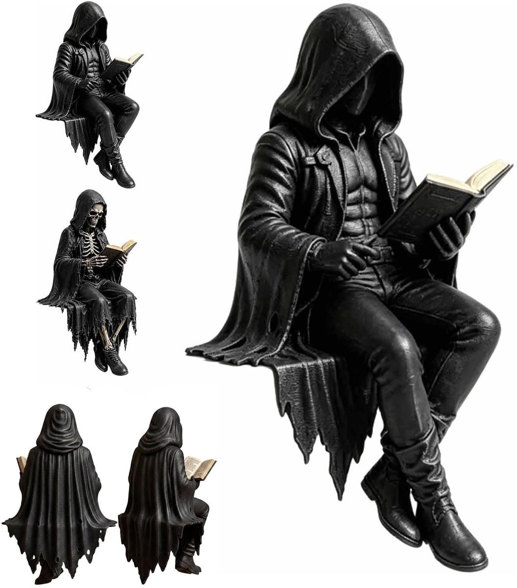 Casalora® Halloween Skelet Beeld 16cm – Gothic Grim Reaper Resin Standbeeld – Dark Fantasy Decoratie voor Boekenkast, Bureau, Altaar en Halloween Decoratie