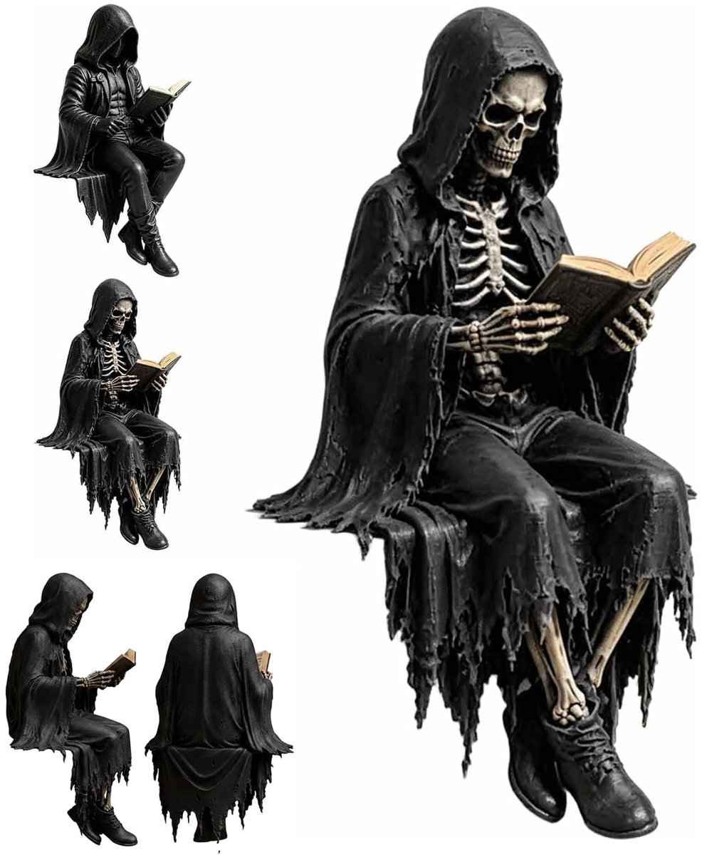 Casalora® Halloween Skelet Beeld 16cm – Gothic Grim Reaper Resin Standbeeld – Dark Fantasy Decoratie voor Boekenkast, Bureau, Altaar en Halloween Decoratie