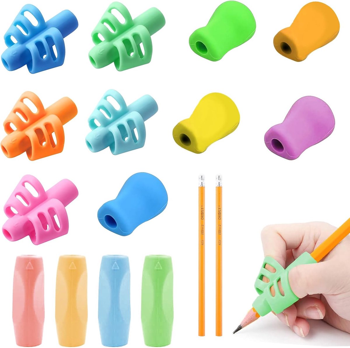 14 Pcs Pencil Handles for Kids, Soft Silicone Corrector Writing Tools, Pencil Holder for Kids, Handwriting Handle - ShopVlot