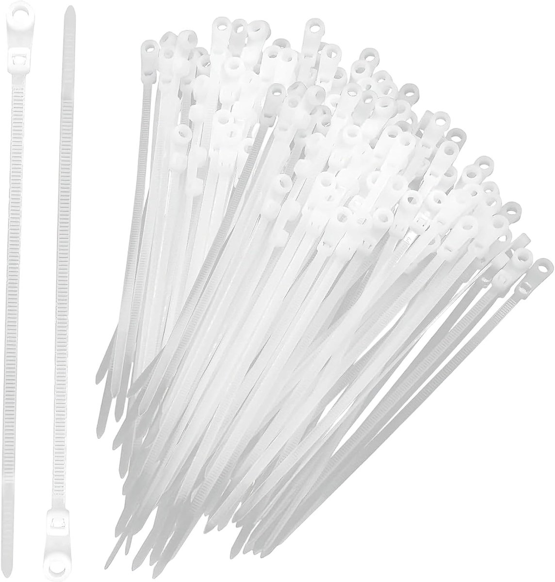 Kabelbinders met schroefgat, wit, 20 cm, kabelklemmen om te schroeven, zelfborgende kabelbevestiging voor kabelbeheer - ShopVlot