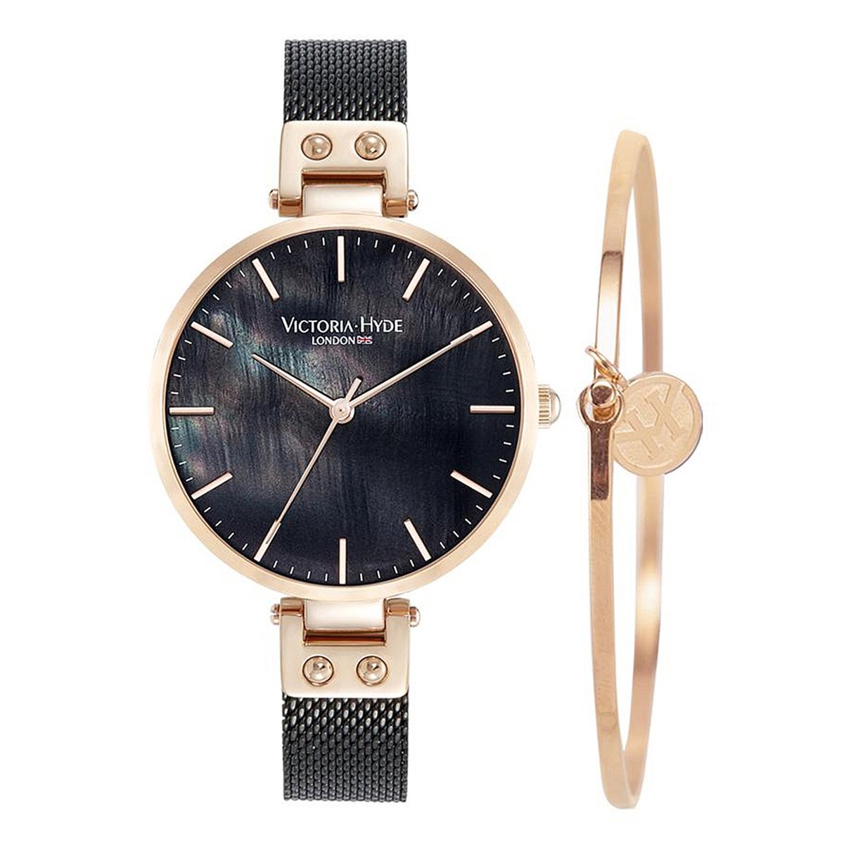 Victoria Hyde "River thames" - Dames Horloge met Armband – Quartz Horloge - geschenkset - dames - horloge + armband - Luxe Dames Polshorloge Set - Cadeau voor haar - zwartgoud
