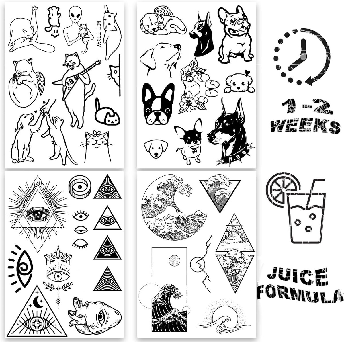 AWAKEN Temporary Fake Tattoos for Men Arm Semi-Permanent Waterproof Stickers Will Last 1-2 Weeks Pack of 4 (BLACK SET - ShopVlot