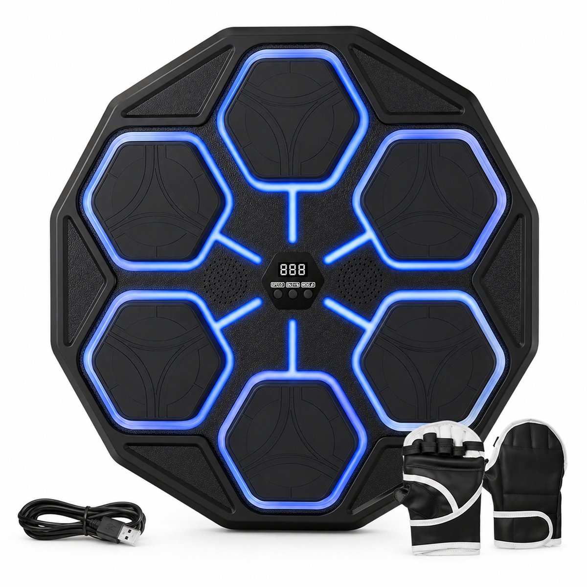 Bluetooth Muziek-Boksdoel - Wandgemonteerde Bokstrainer - Interactieve LED-verlichting en Muziek - 11 Snelheidsniveaus - 3 Trainingsmodi - Snelle Klittenbandmontage - Voor Thuisfitness, Reactietraining en Gezinsgebruik