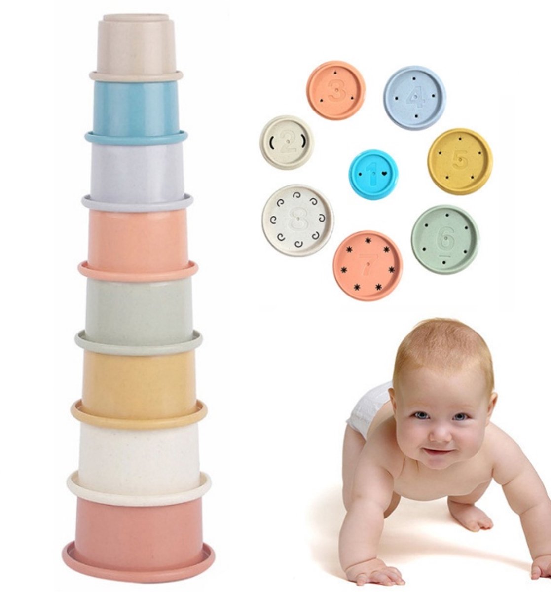8 Stuks Stapelbekers voor Baby – Montessori Speelgoed – Nesting Cups – Educatief Bad- en Binnenspeelgoed – Cadeau voor Jongens en Meisjes van 6-12 Maanden – Vorm- en Kleurherkenning