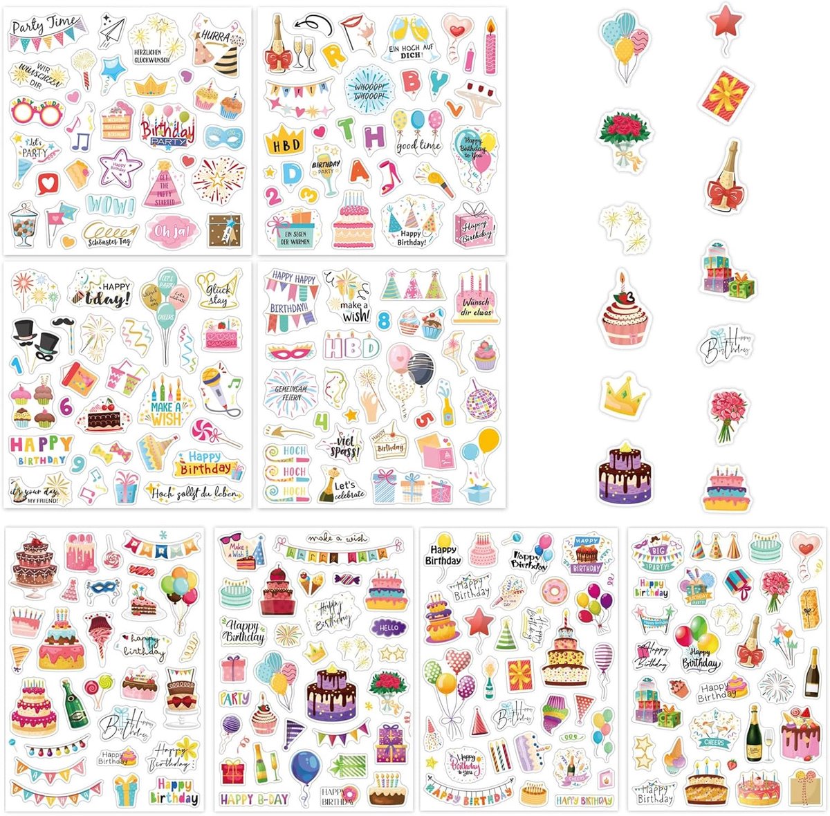 Verjaardagsstickers - 8 vellen - hoge kwaliteit - ideaal voor het decoreren van albums - ShopVlot