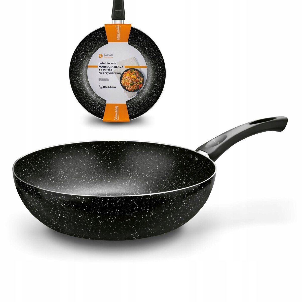 Tadar Marmara Wok Pan - 30cm, Inductie, Non-stick, Zwart