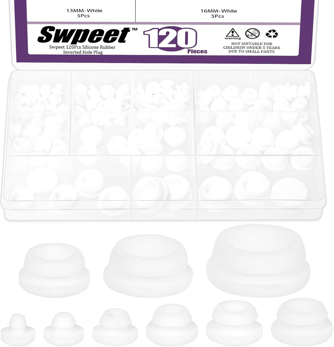 Rubberen gaatjespluggen 120pcs - 9 maten - witte rubberen stoppers - veelzijdig gebruik voor ronde gaten - ShopVlot