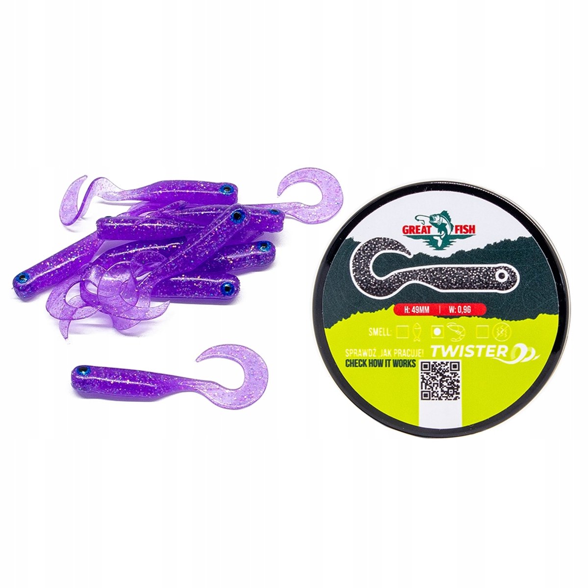 Great Fish GF1 Twister Softbait - Paren met glitter, 49 mm, 10 stuks