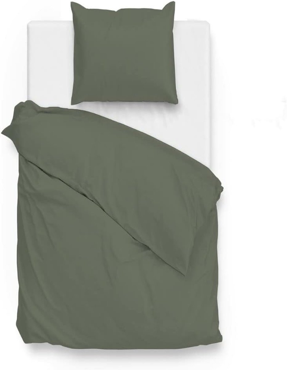 Dekbedovertrek 140x220 - Katoen Satijn - Army Green - Stijlvolle uitstraling - ShopVlot
