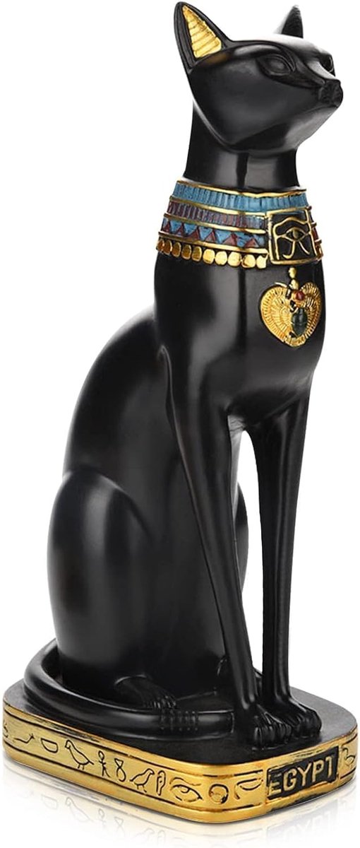 Egyptische kattenstandbeeld - zwarte kat beeldje - hoogwaardig resin - ideaal voor thuis of kantoor - ShopVlot