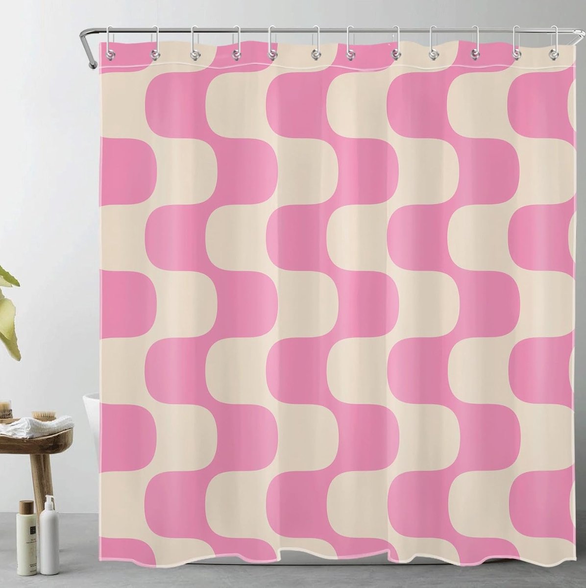 Douchegordijn 180x200cm - Roze Gestreept op Vintage Beige - Waterdicht en Schimmelbestendig - Ideaal voor Badkamer - ShopVlot