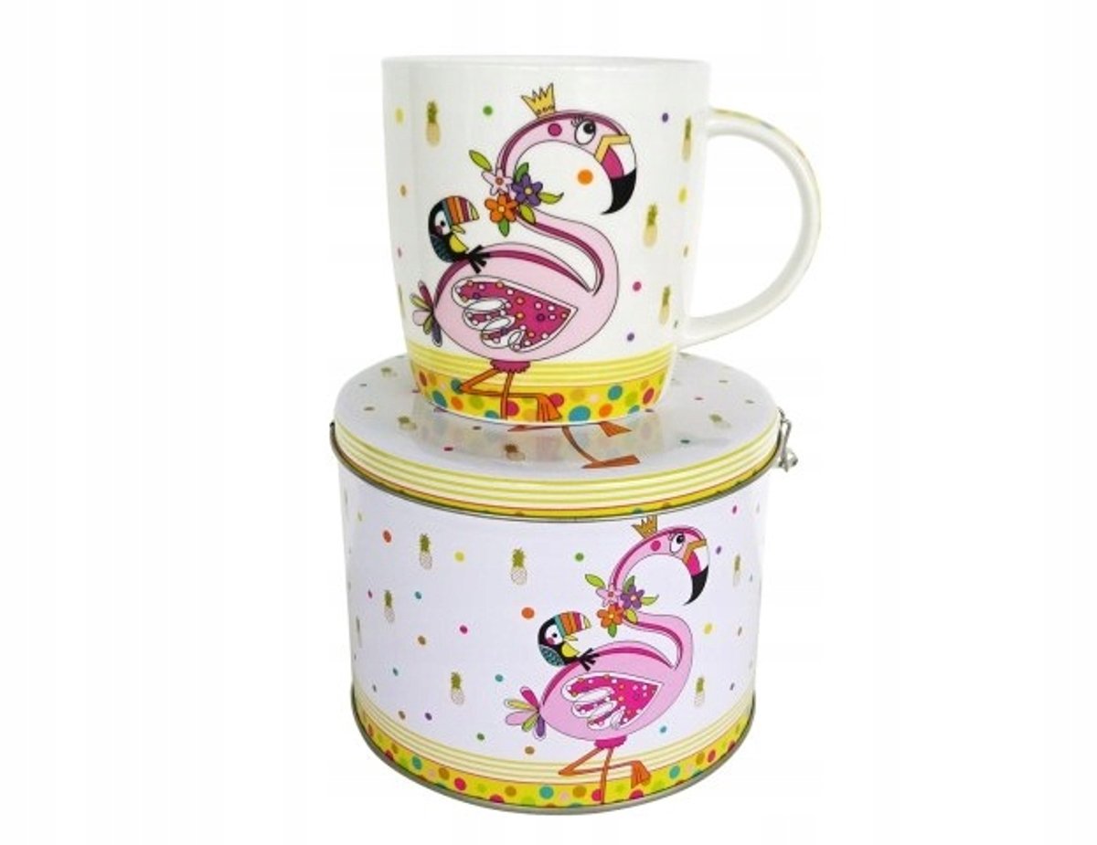 Merkloze Mok met Spaarpot Blik - Flamingo Cadeauset