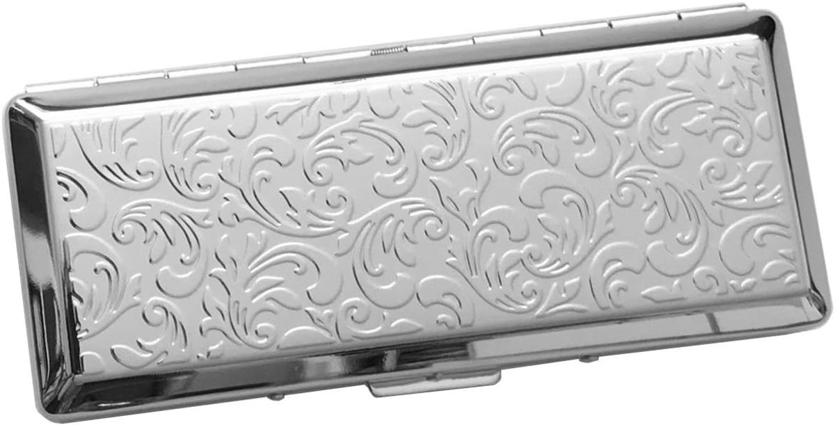 Cigarette Case Cigarette Pouch Filigree Double Sided 4.5 x 11 cm Silver Plated for Women and Men, siliver - ShopVlot