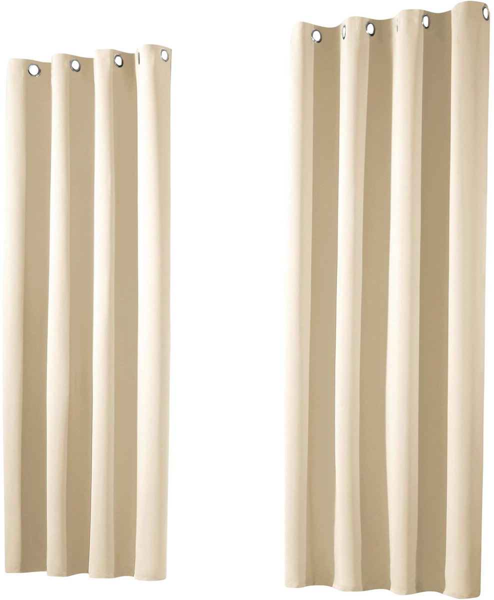 Famanu Thermo verduisteringsgordijn met inslagringen, isolerend en geluidsdempend, ondoorzichtig, crème, H x B 245 x 135 cm, ideaal voor gezond wonen