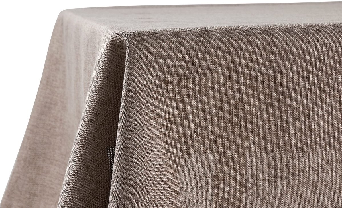 Famanu – Waterafstotend tafelkleed met linnenlook, vlekbescherming, wasbaar, 130 x 260 cm, bruin taupe