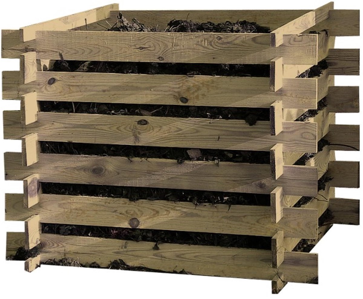 Famanu – Steekcompostsilo van hout, bouwpakket voor compostbak, afmetingen 100 x 100 x 70 cm