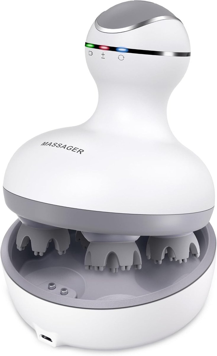 Elektrische Hoofdmassager - Wit - Draagbare Waterdichte Massager met 4 Verwijderbare Opzetstukken - Voor Haarverzorging en Ontspanning