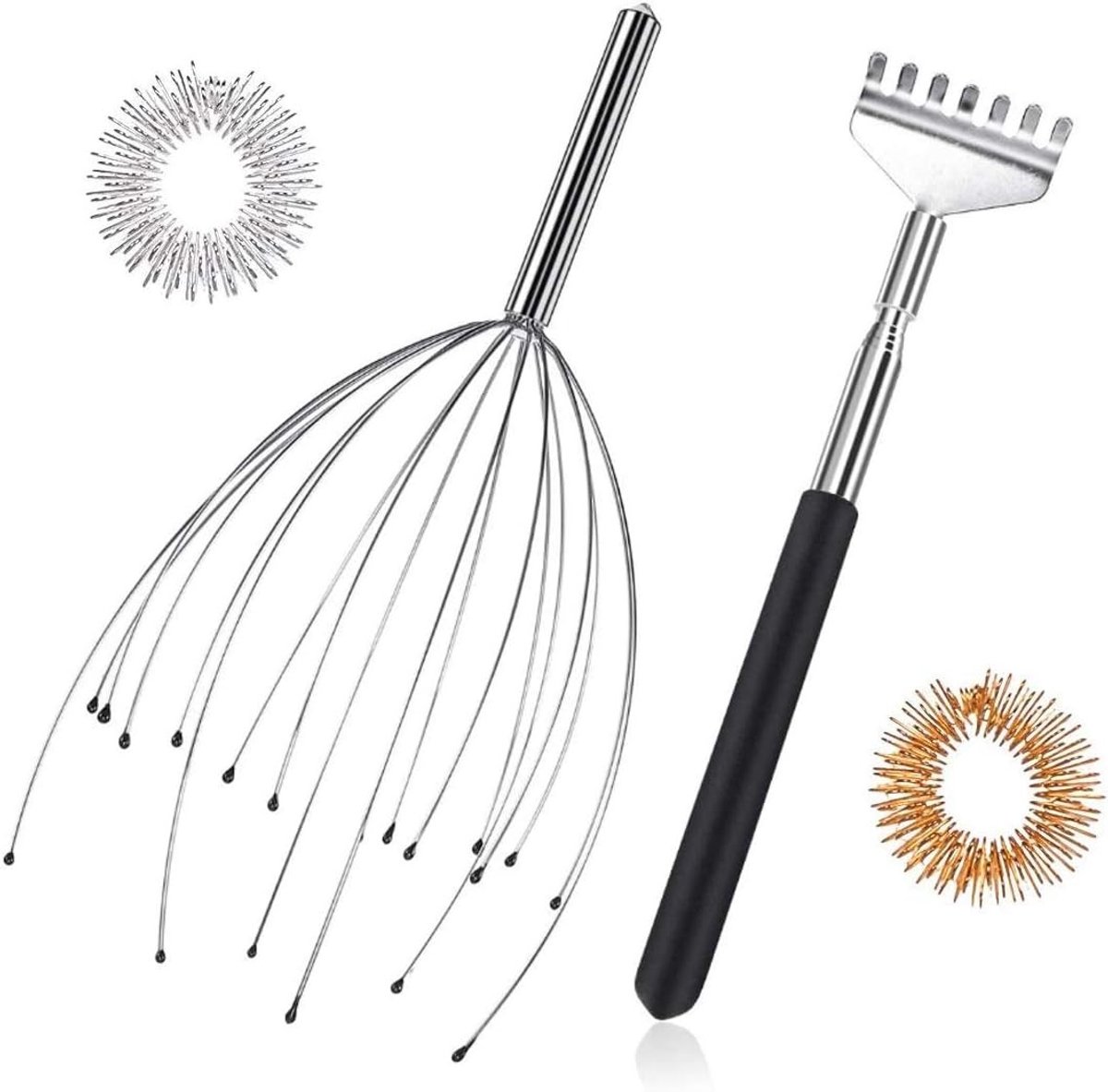 Hoofdmassage Set - Zilver - Handmatige Massager voor Hoofd en Rug - Inclusief Vingermassageringen - Voor Ontspanning en Pijnverlichting