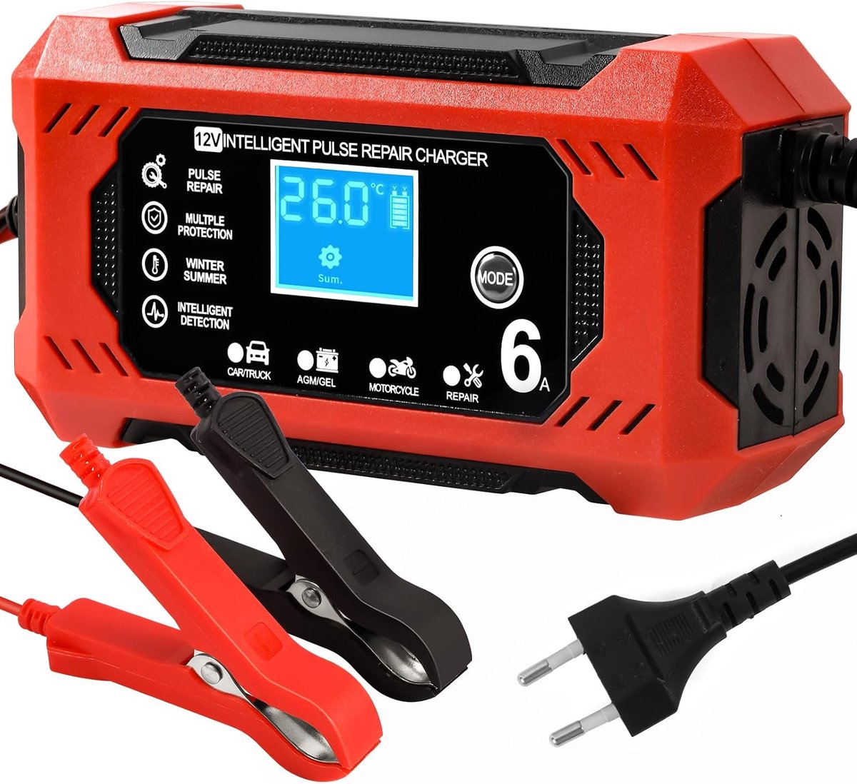 12V 6A Car Battery Charger, Car Charger with and LCD Display for Car Trucks motorcycle AGM EFB LifePO4 Battery Charger - ShopVlot