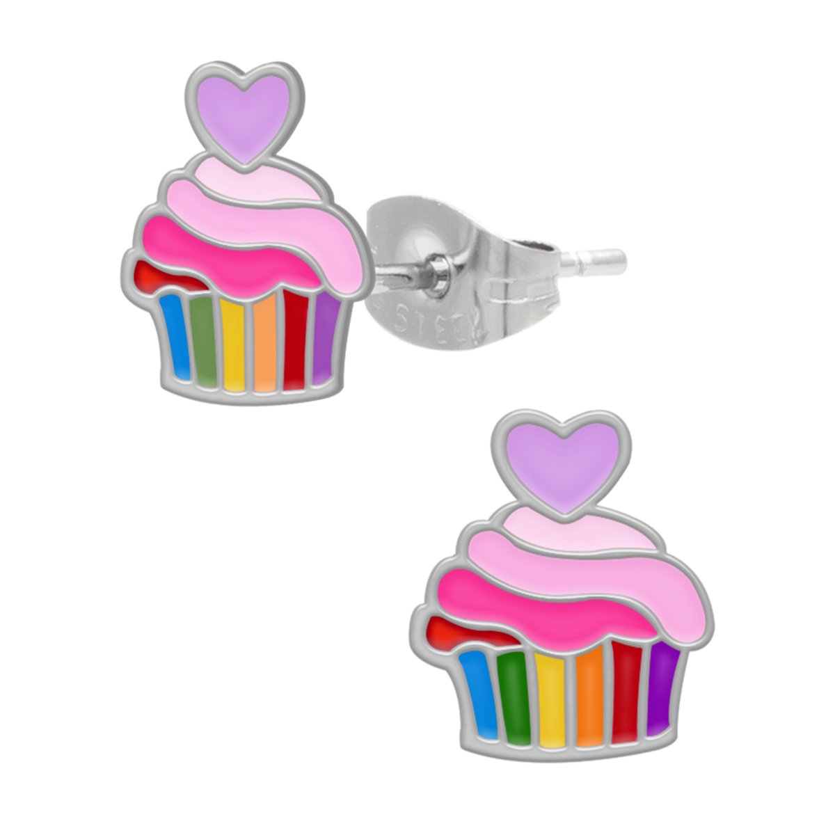 Kinderoorbellen Meisjes – Oorstekers Cupcake – 316L Chirurgisch Staal – Geschikt voor Gevoelige Oren – Roze Cupcake Oorbellen – 10 mm