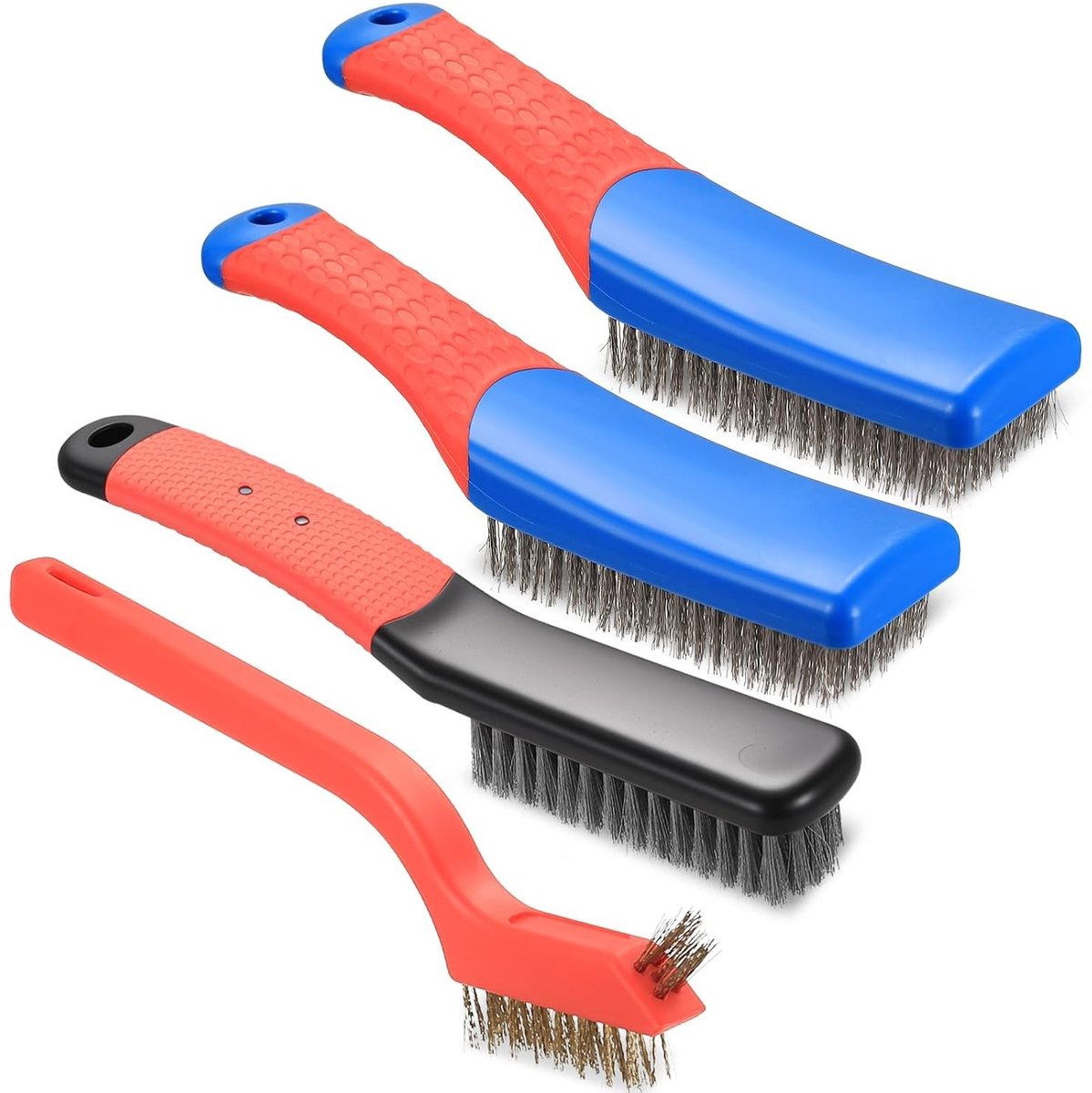 Draadborstelset - Zwart/Rood - 16 x 3,5 cm - Roestvrijstalen Borstels met Ergonomische Handgrepen - Voor Reinigen en Ontroesten
