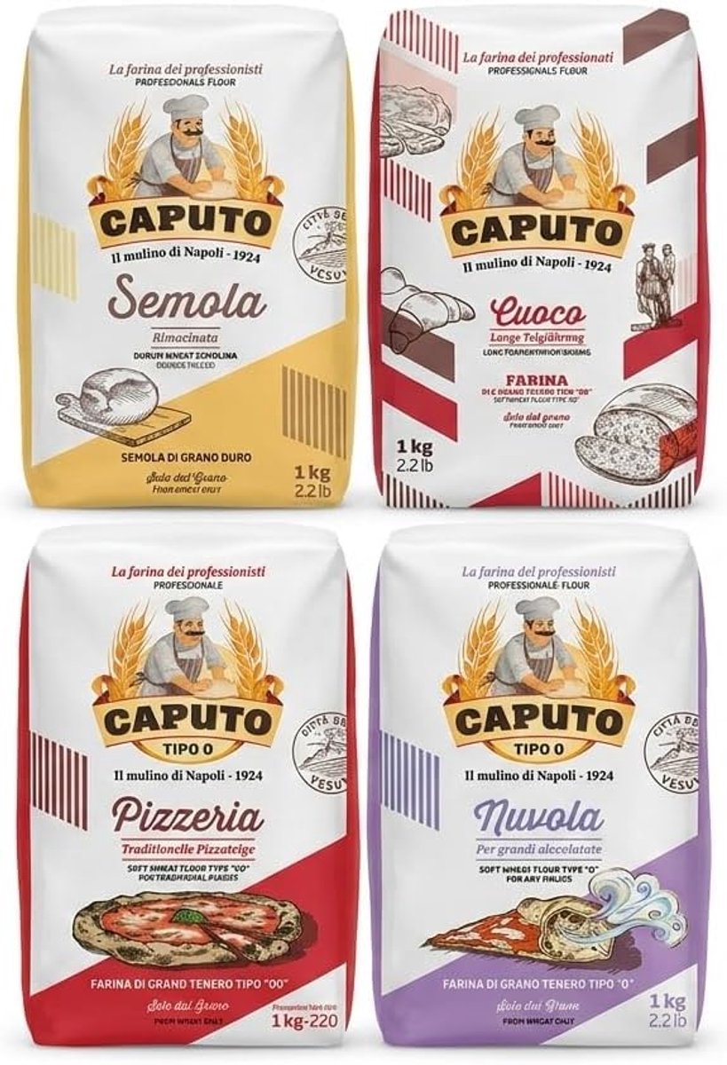 Meelset 4x1kg - Semola Rimacinata en Cuoco Tipo 00 - Voor pizza en luchtige korsten - Incl. notitieboek - ShopVlot