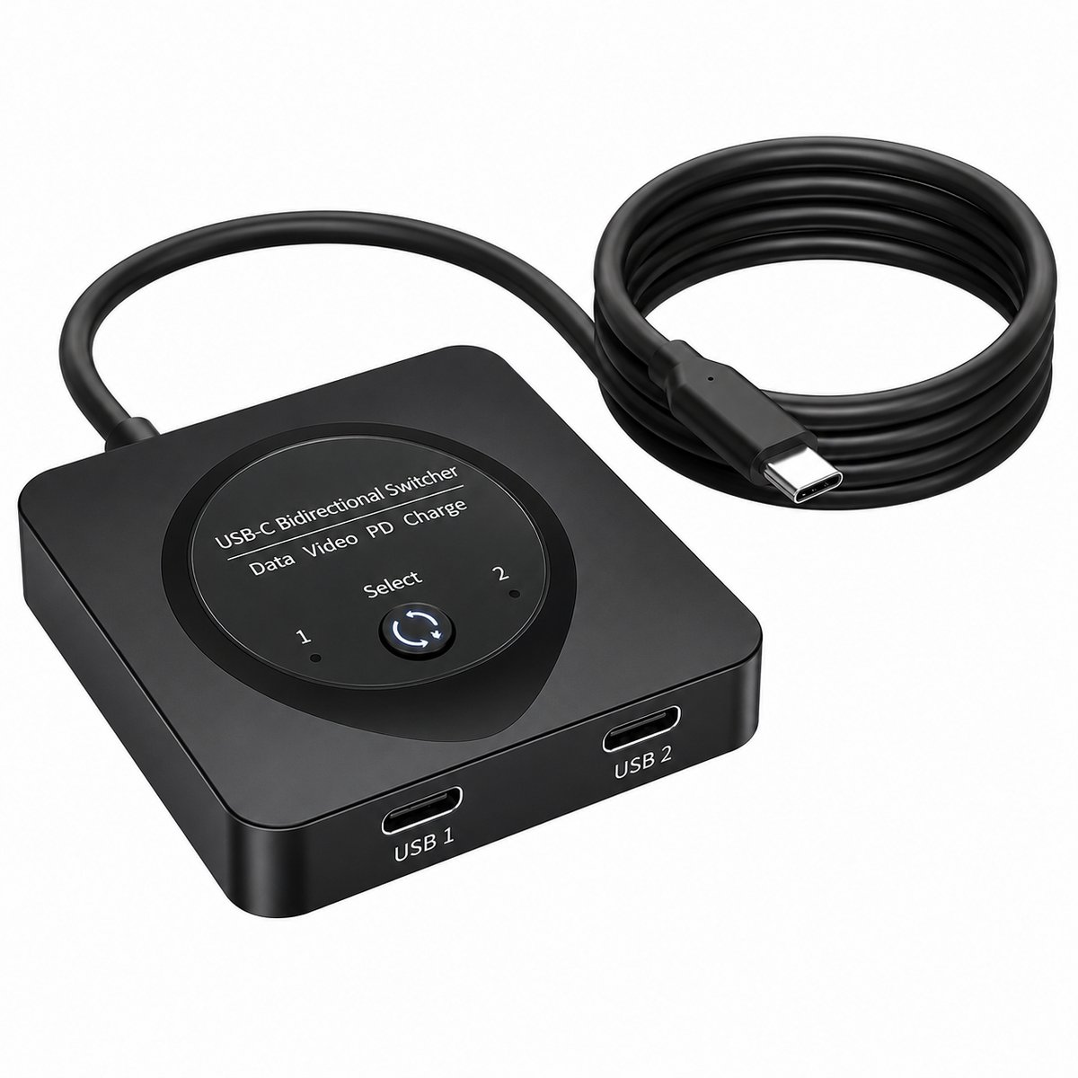USB-C KVM Switch – 2-weg USB-C Switcher – 8K 60Hz – 10Gbps – HDR – Bidirectioneel – Data, Video & PD Opladen – Zwart