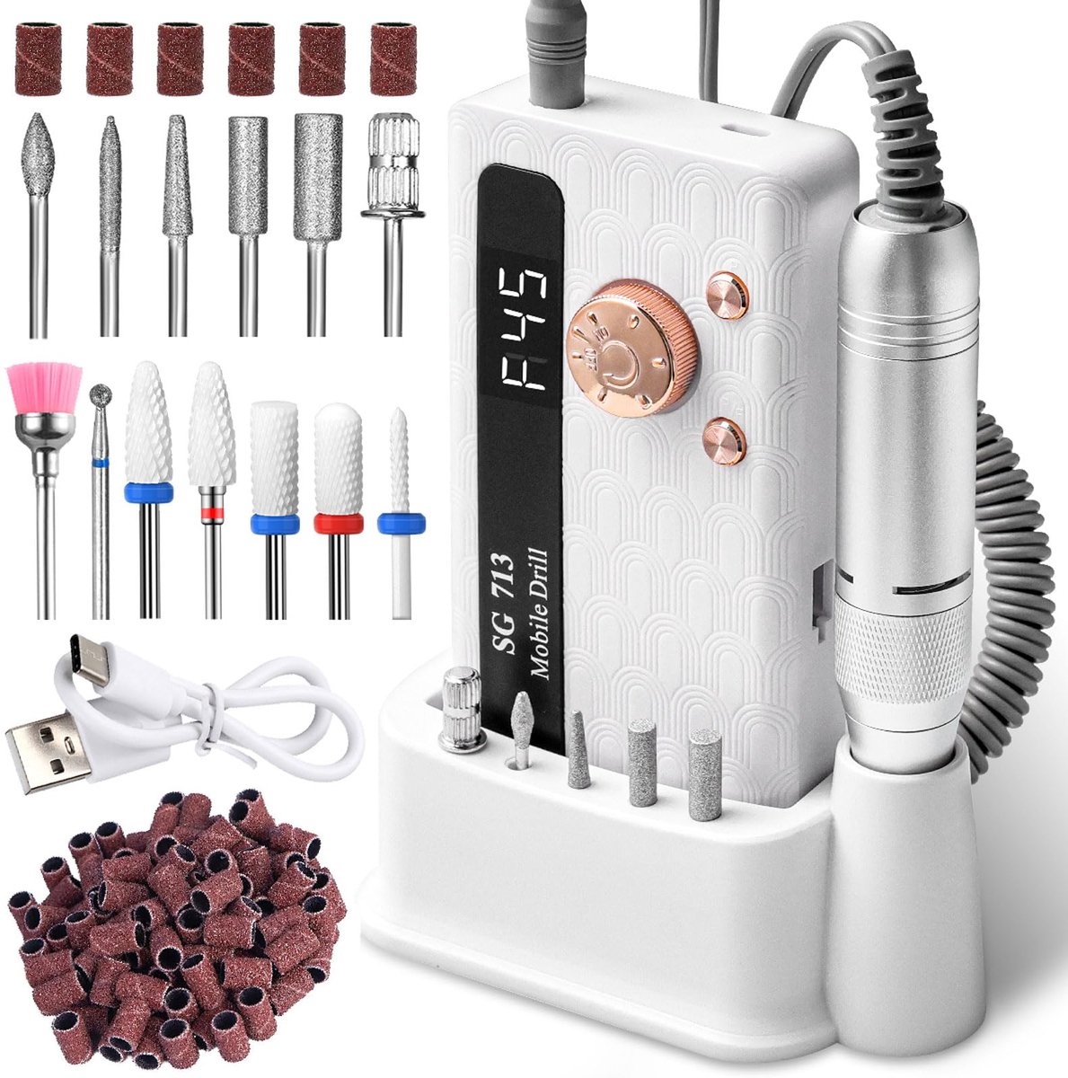 Namajunas - Elektrische Nagelvijl - Nagelfrees - Manicure en Pedicure set - Nagelfrees 45000 RPM - 13 Bitjes + 56 Schuurrolletjes - Eeltverwijderaar - Kalknagel - Nagelvijl - Manicure en Pedicure Set