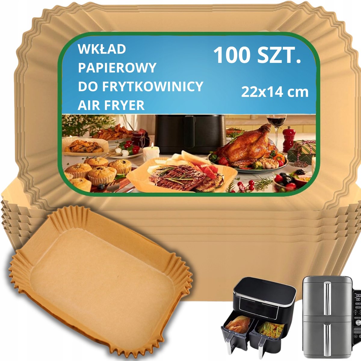 100x Papieren Inlegvellen Airfryer 22x14 cm - Reinig en Bescherm