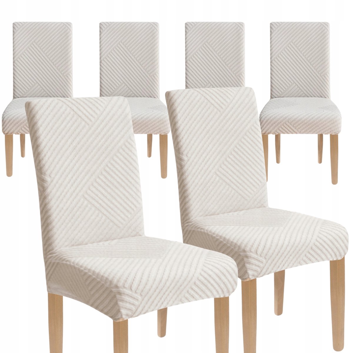 Set van 6 Stoelhoezen - Lichtgrijs, Dik Jacquard Stof