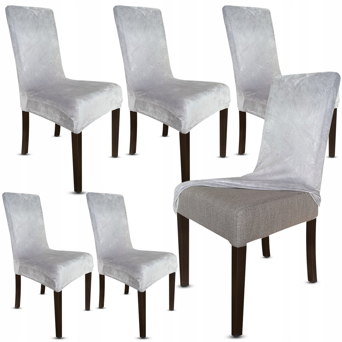 Universele Velours Stoelhoes Set - 6 stuks - Grijs