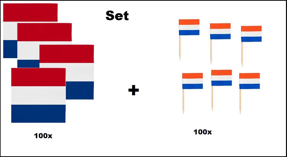 100x Servetten Holland 33cm x 33cm 3 laags + 100x Cocktailprikkers Holland - Holland set - Nederland thema feest WK voetbal