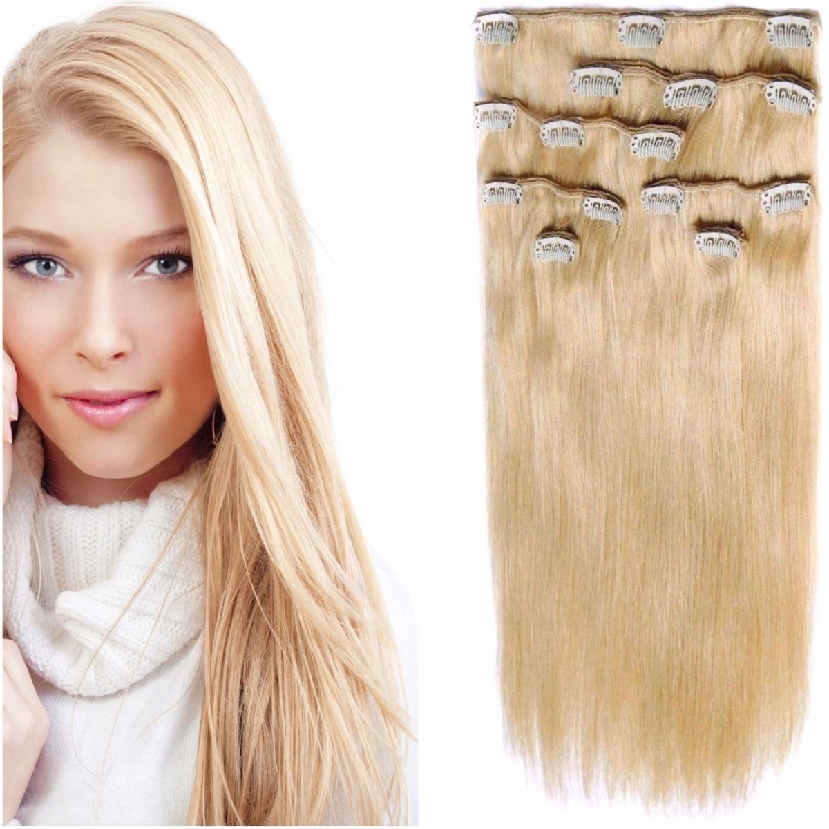 Clip-in extensions 150g 50cm lichtblond synthetisch haar