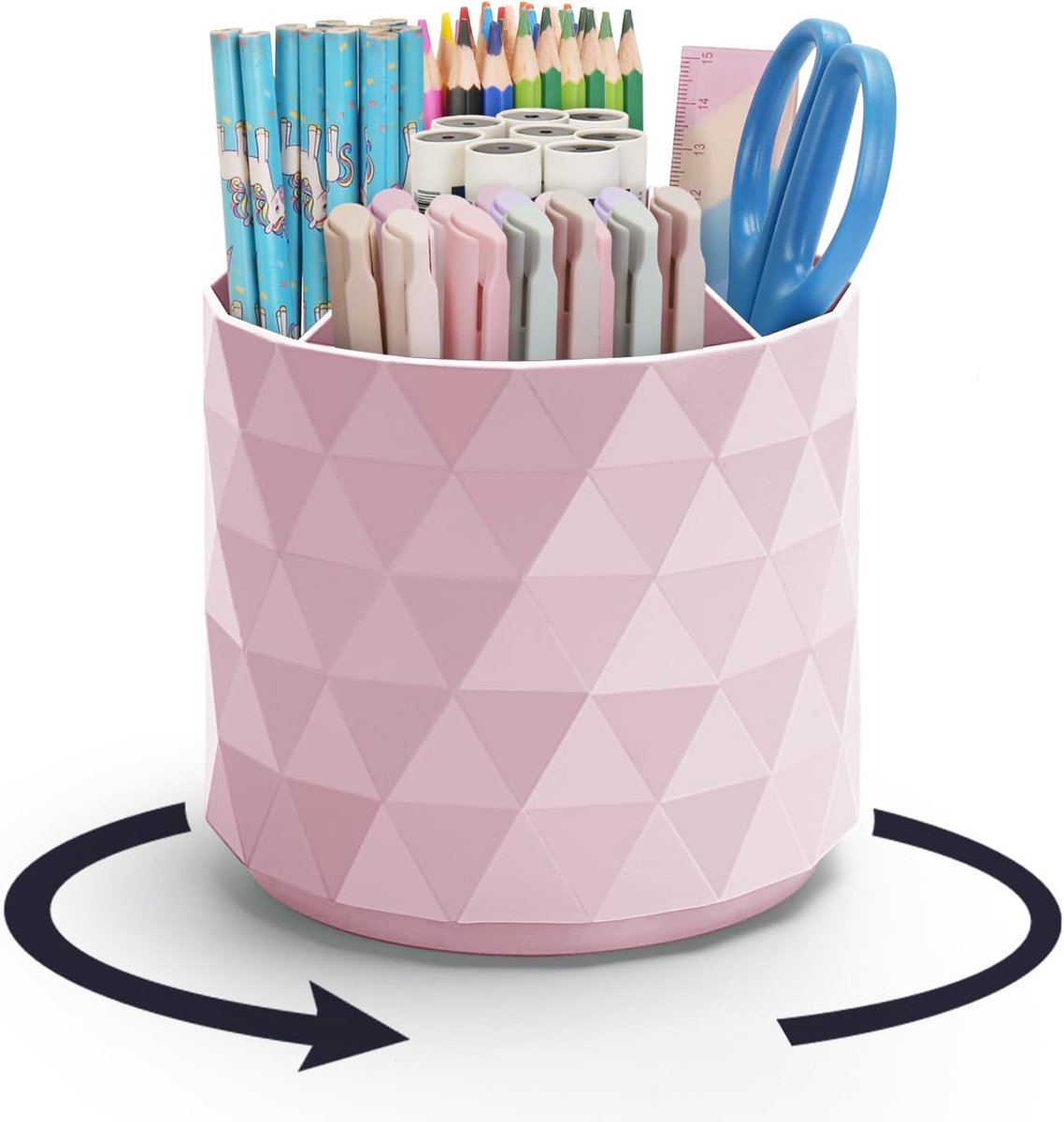Bureau-opbergdoos - draaibare pennenhouder - multifunctioneel - 5 vakken - geschikt voor kantoor, school, thuis, knutselspullen - 12*12*14 cm - roze
