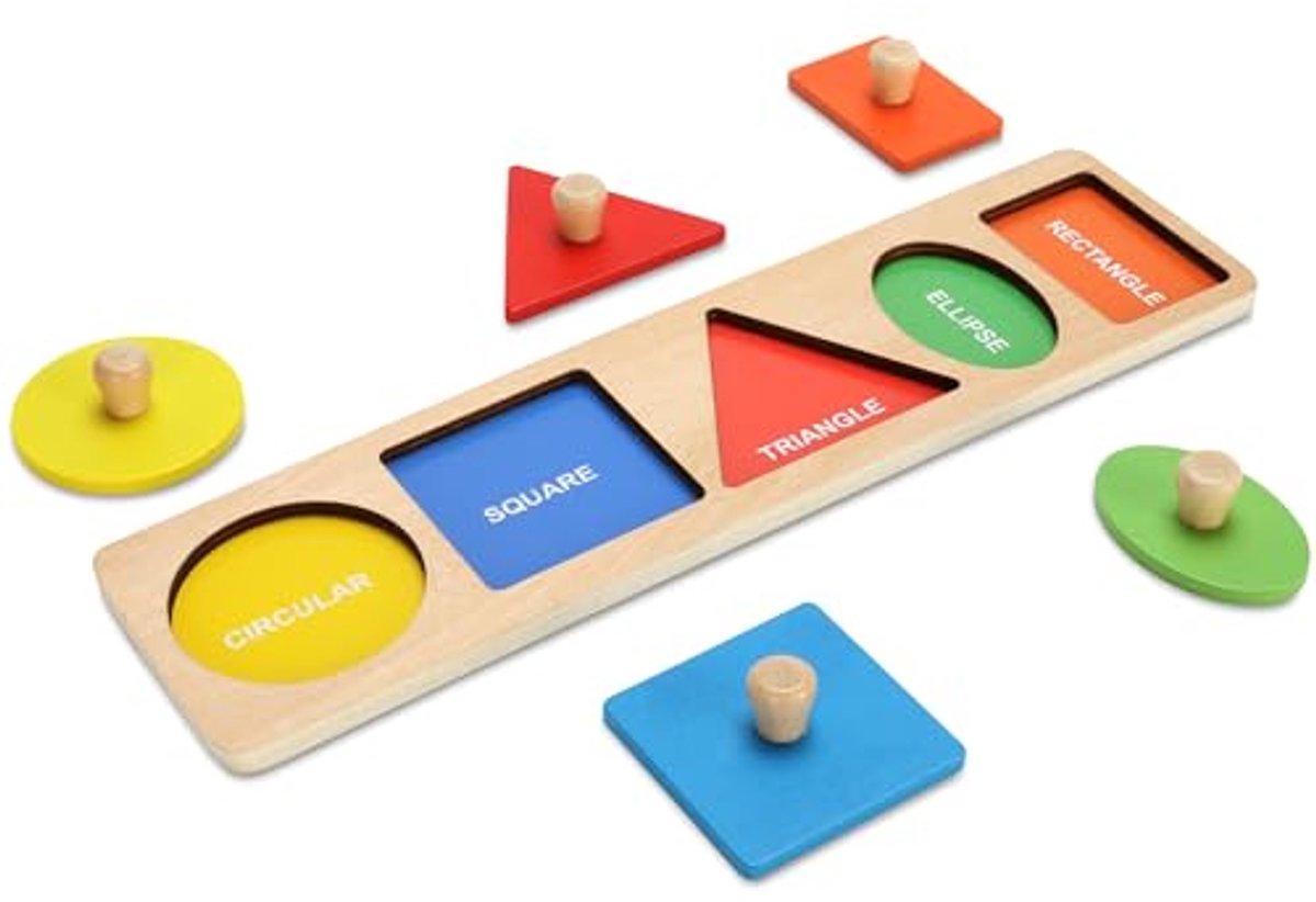 Montessori Eerste Reuze Knop Houten Vormpuzzel voor Peuters – Montessori Meervoudige Stiftvormen Puzzel Sorteerbord voor Baby's, Kinderen, Jongens & Meisjes -Cadeaus voor Sinterklaas, Halloween, Kerst