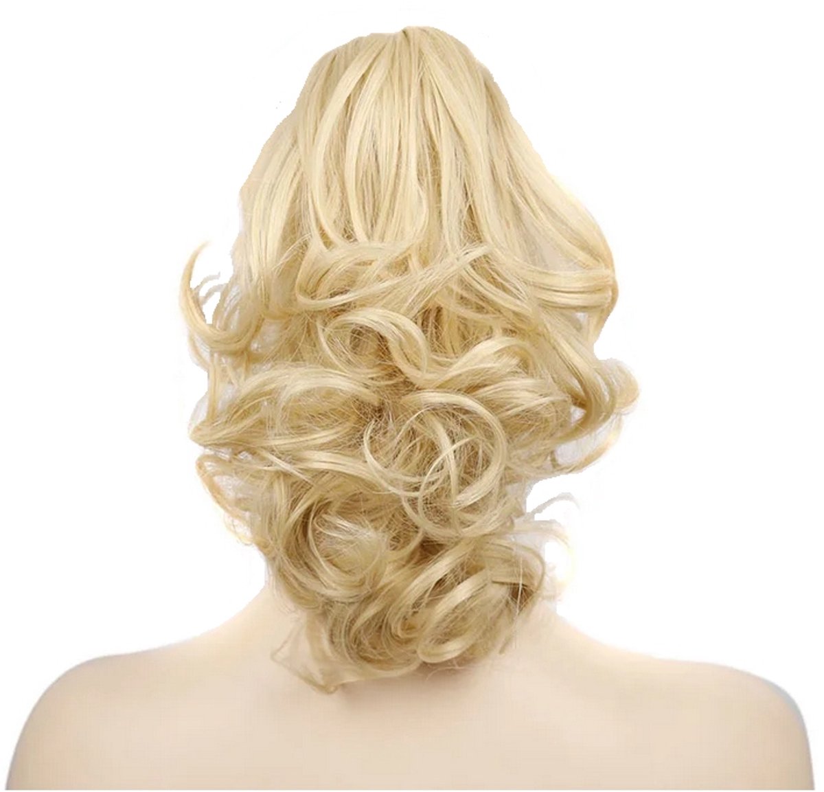 Dopsonkoker met clip, golvend, 35 cm, dicht, lichtblond