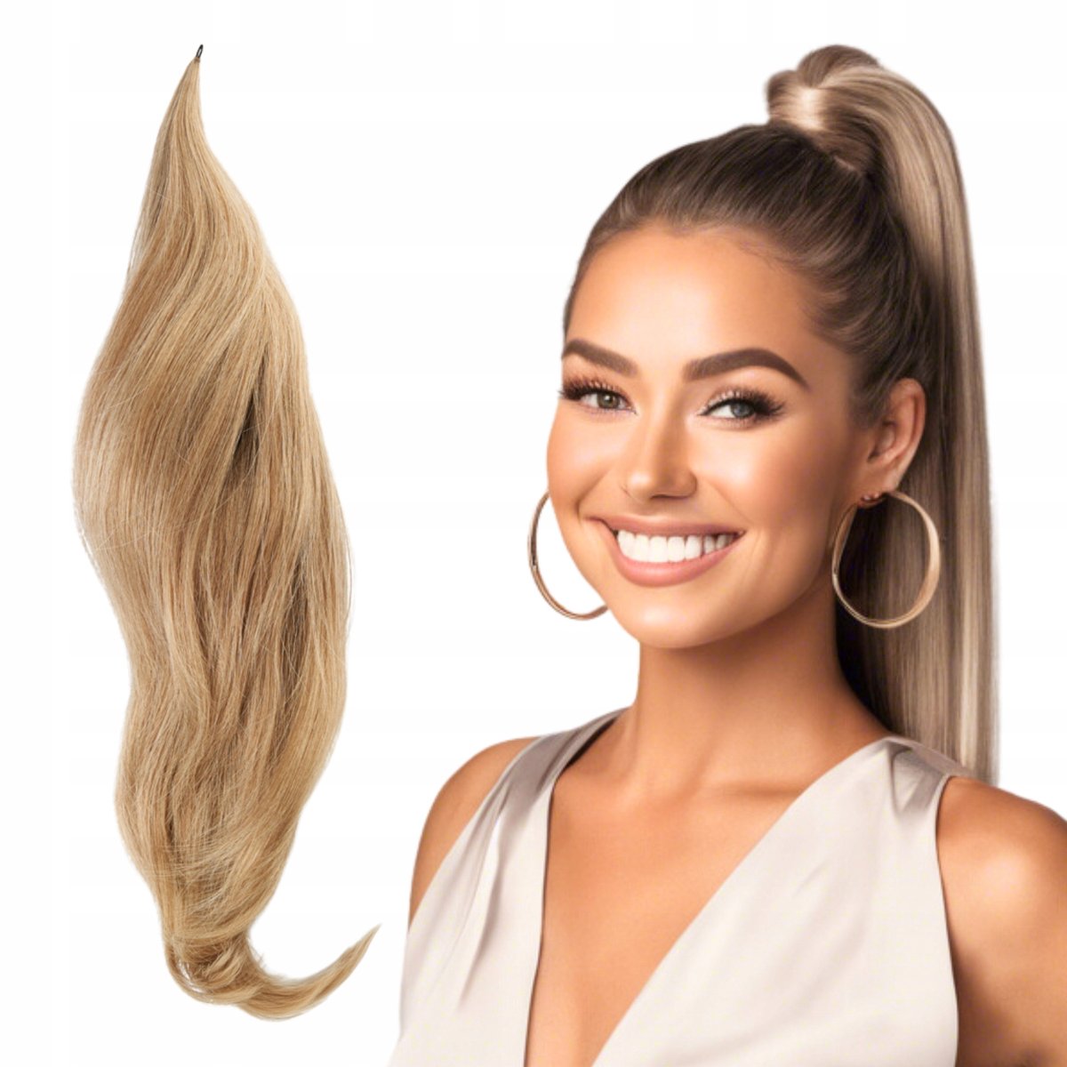 Cameron Hair Clip-in Paardenstaart 75 cm - Asblond Synthetisch