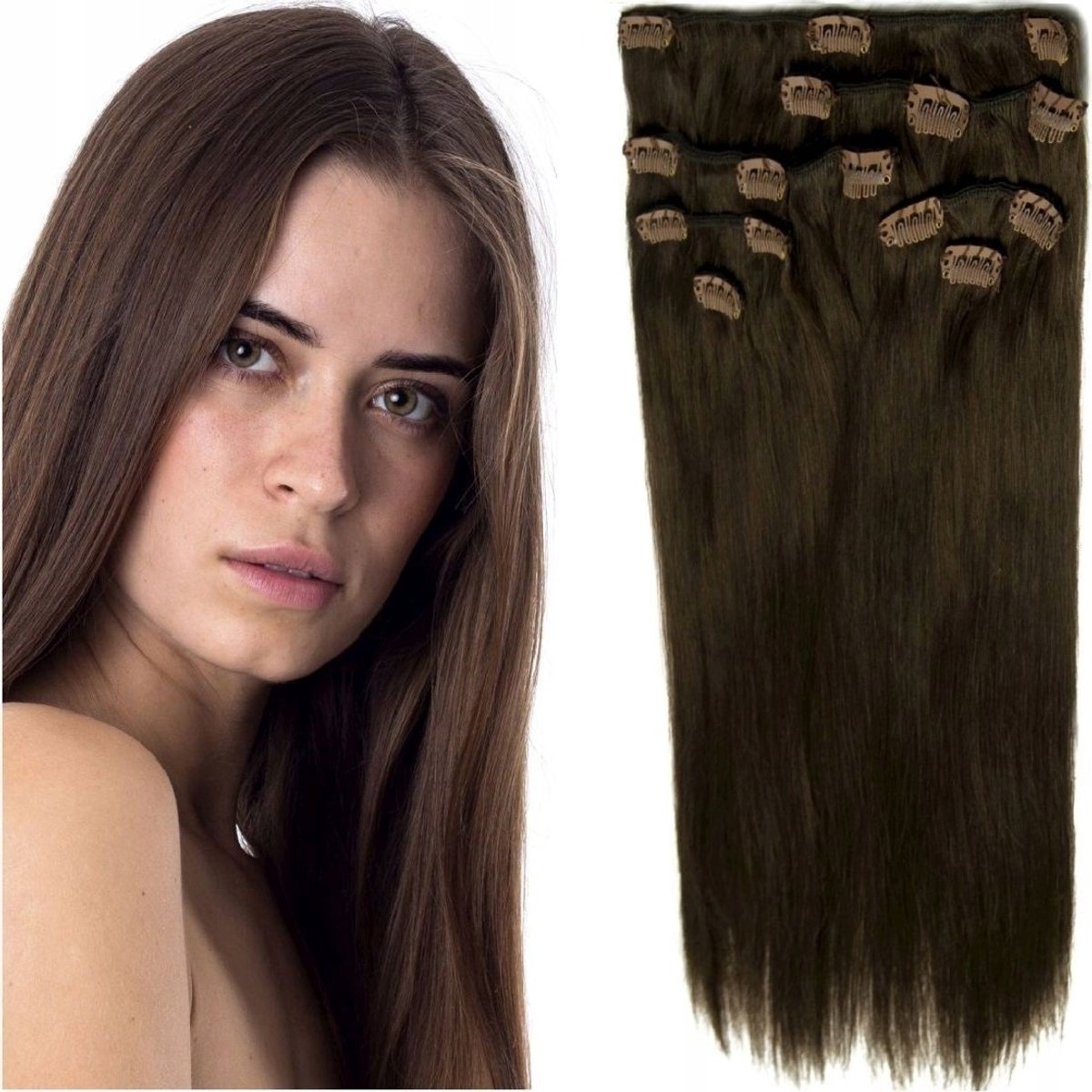 Clip-in Extensions Haarverlenging 60cm Bruin - 100g Set