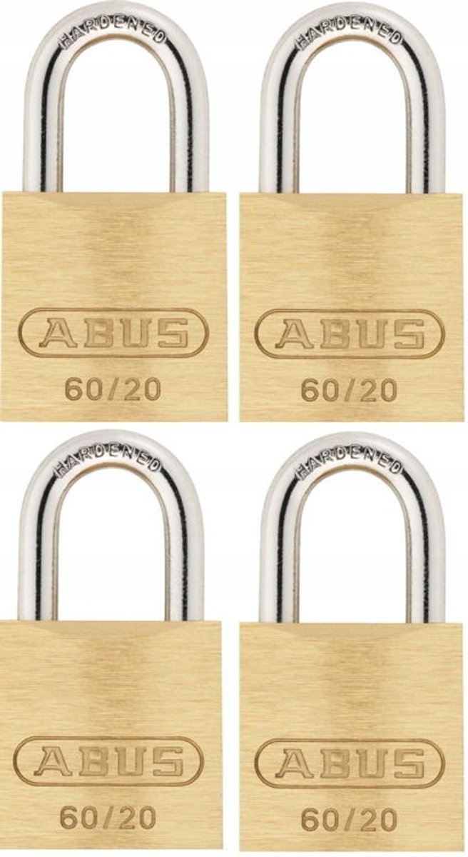 ABUS 60/20 Messing Hangsloten (4 stuks) - Gelijksluitend Systeem