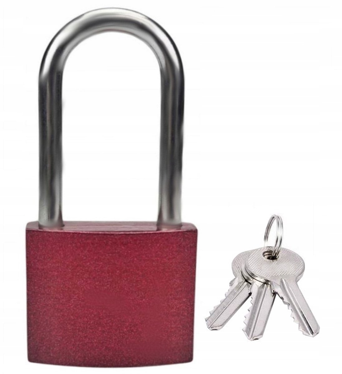 Gietijzeren Hangslot Rood, Lange Beugel, 3 Sleutels