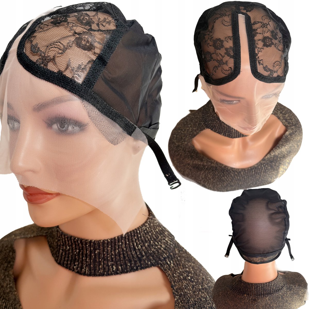 Zwarte Pruikenkap, Maat M, Zwart, Lace HD, Verstelbaar