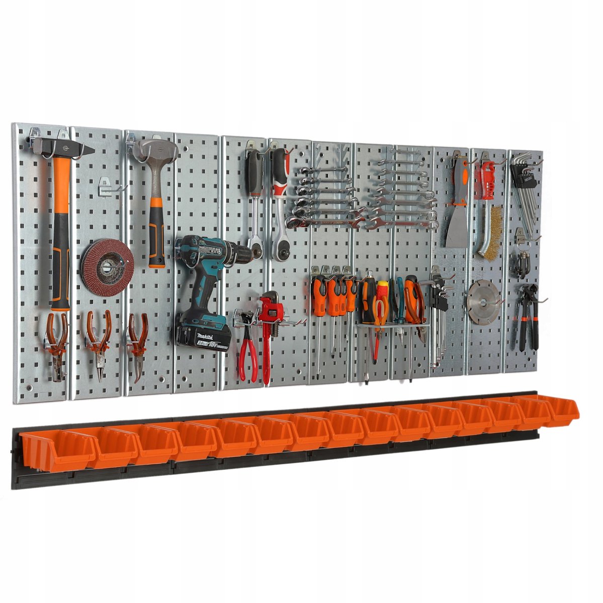 Metal Gereedschapswand 156x71.3cm met 15 Bakjes voor Werkplaats/Garage