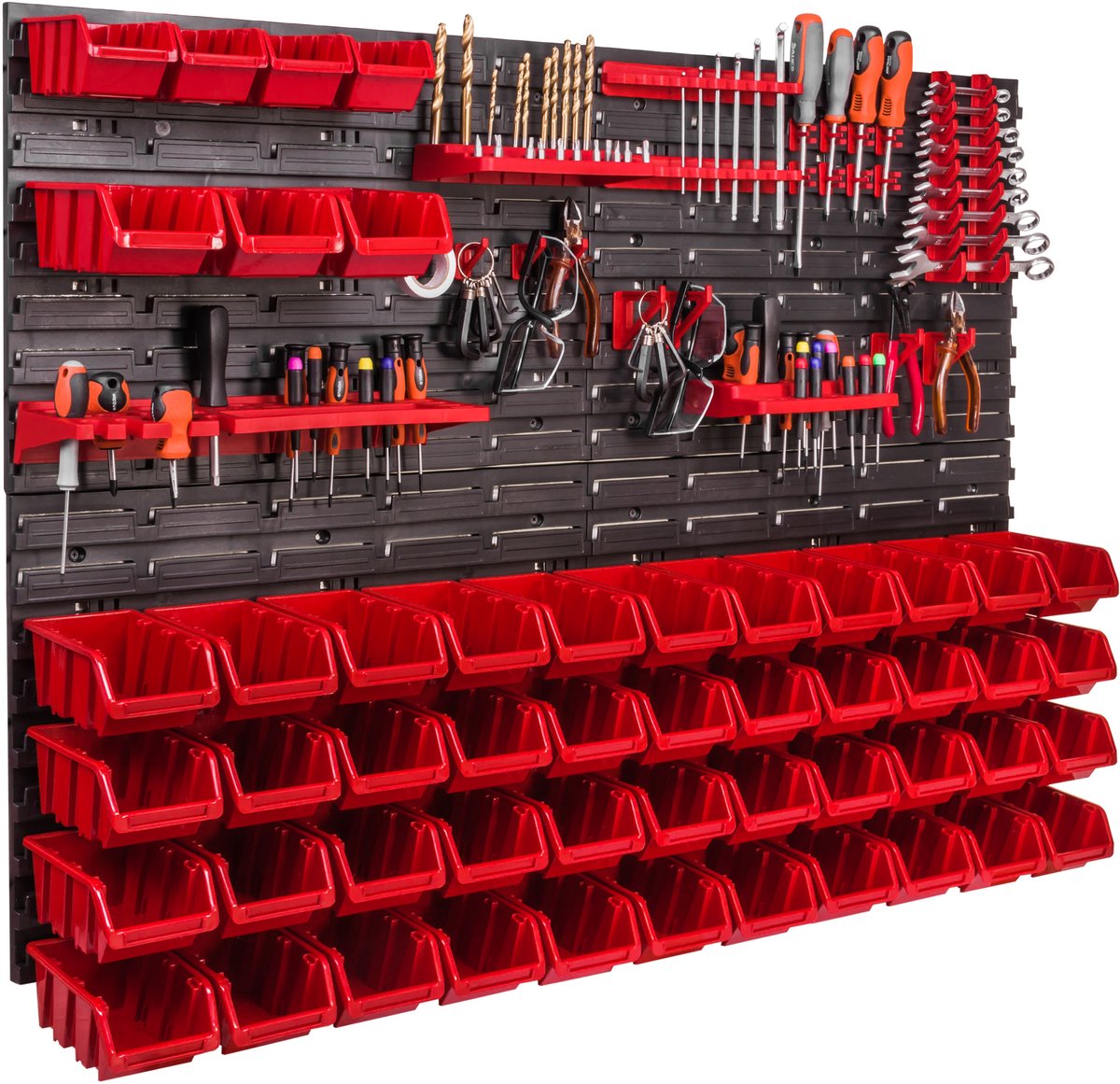 Werkplaatswand 115x78cm met 51 bakjes en gereedschapshouders