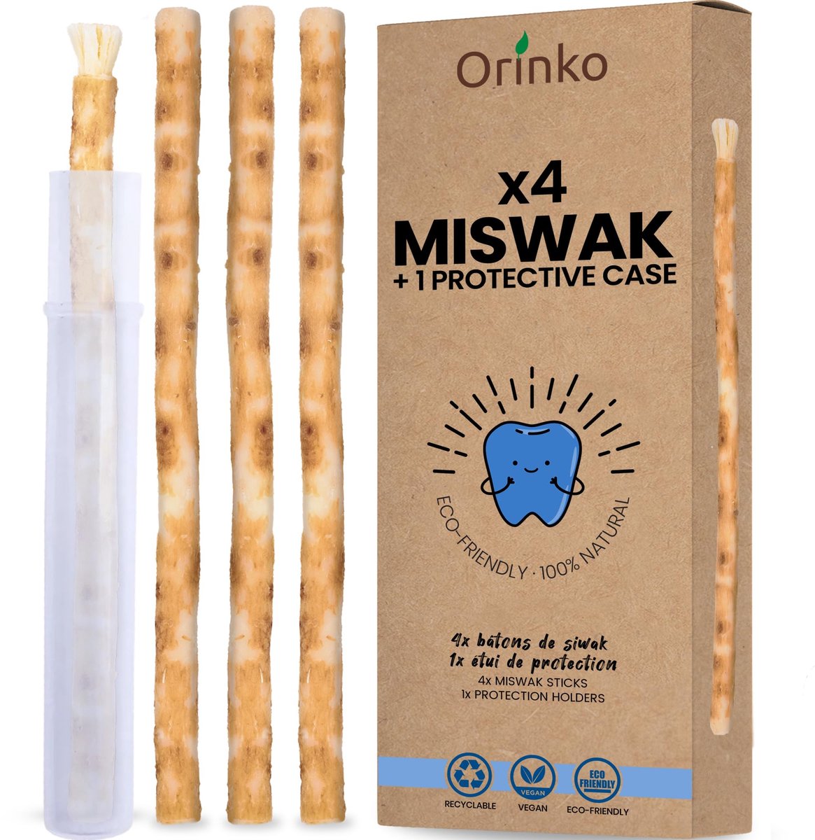 ORINKO® Miswak Sticks x4 met Etui – Natuurlijke Tandverzorging met Siwak Toothbrush Sticks – Traditionele - ShopVlot